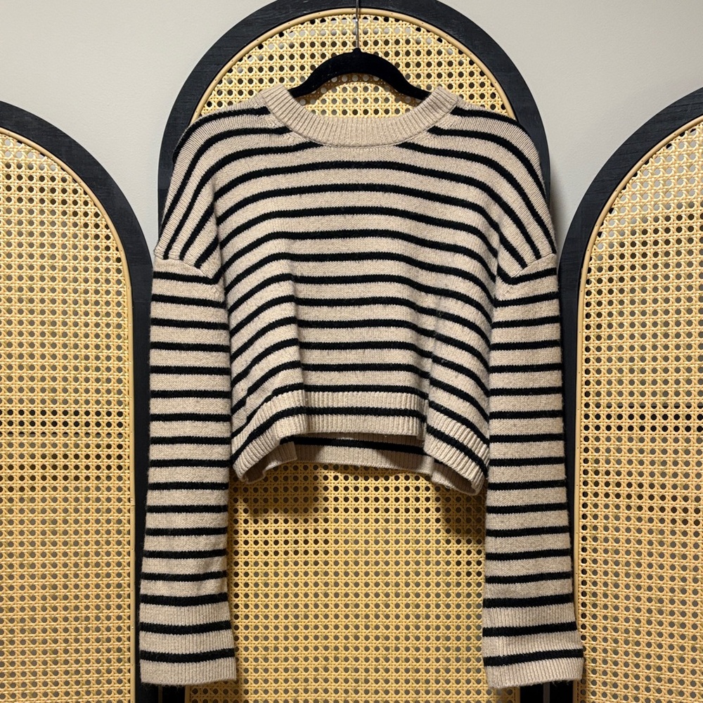 H&M Black and Cream Striped Knit Sweater
